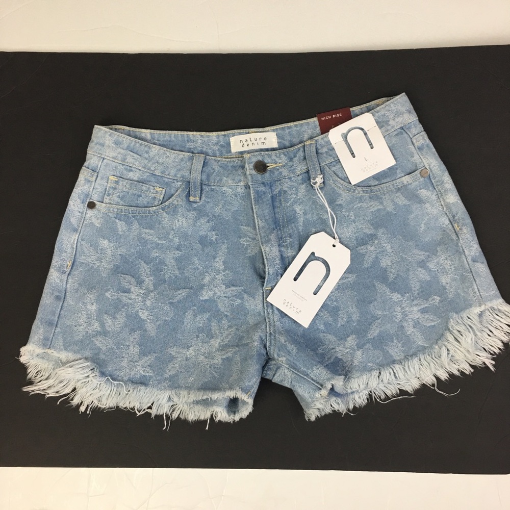 Nature Denim High Rise Floral Shorts